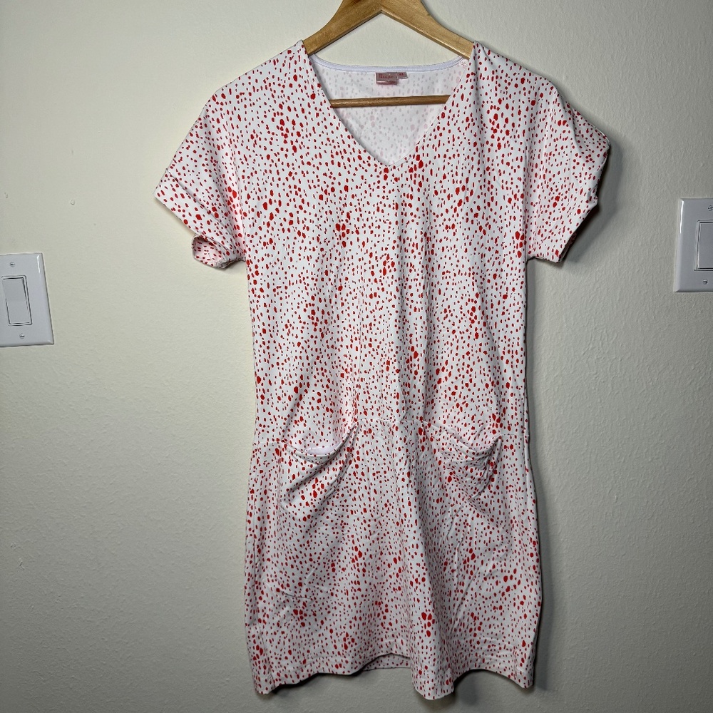 Persifor Dress Women's XS White Coral Polka Dot Mini Resort Stretch Pocketed